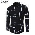 men’s shirt 2021 brand fashion casual slim geometric print long sleeve formal shirt men business social camisas hombre