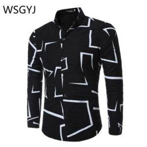 men's shirt 2021 brand fashion casual slim geometric print long sleeve formal shirt men business social camisas hombre