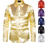 men’s shirt 2021 sequins show nightclub men’s clothing host emcee casual fashion lapel long-sleeved shirt clothing