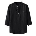 men’s shirt baggy cotton linen solid summer three quarter sleeve blouse pocket stand collar shirts men camisa masculina