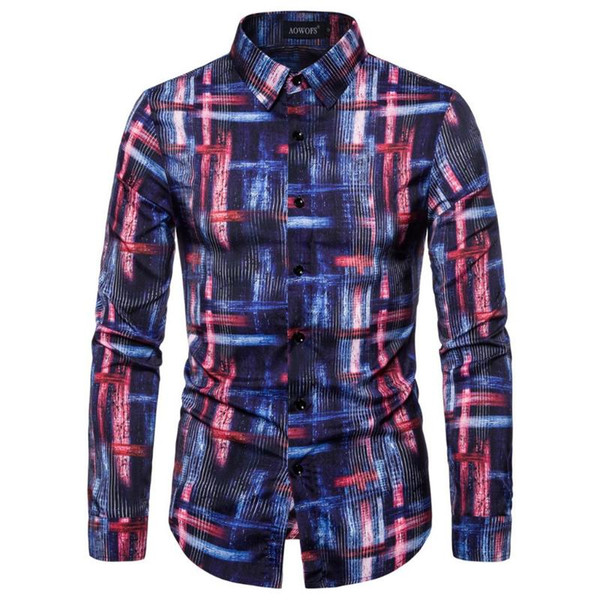 men's shirt blouse long sleeve 2020 casual 3d printing colorful slim dress streetwear business slim shirt men chemise homme