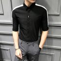 men’s shirt half sleeve summer casual short shirt for men patchwork striped black white handsome slim fit camisa masculina sale