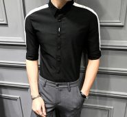 men’s shirt half sleeve summer casual short shirt for men patchwork striped black white handsome slim fit camisa masculina sale