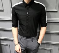 men’s shirt half sleeve summer casual short shirt for men patchwork striped black white handsome slim fit camisa masculina sale