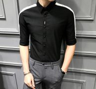 men’s shirt half sleeve summer casual short shirt for men patchwork striped black white handsome slim fit camisa masculina sale