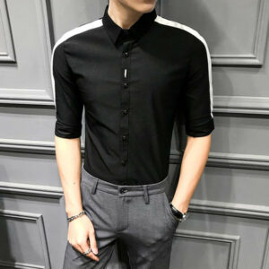 men's shirt half sleeve summer casual short shirt for men patchwork striped black white handsome slim fit camisa masculina sale