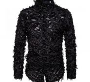 men’s shirt handmade three-dimensional feather fabric features lapel long-sleeve shirt