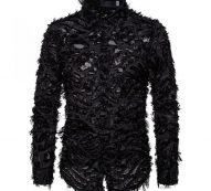 men’s shirt handmade three-dimensional feather fabric features lapel long-sleeve shirt