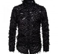 men’s shirt handmade three-dimensional feather fabric features lapel long-sleeve shirt