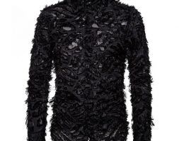 men’s shirt handmade three-dimensional feather fabric features lapel long-sleeve shirt