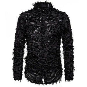 men's shirt handmade three-dimensional feather fabric features lapel long-sleeve shirt