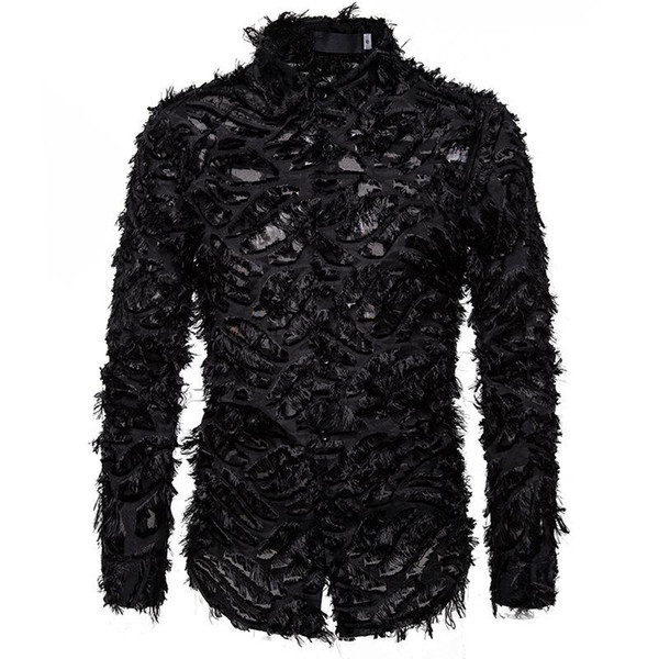 men's shirt handmade three-dimensional feather fabric features lapel long-sleeve shirt