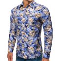 men’s shirt hawaiian long sleeve flower printed casual floral shirt for male fashion blouse men green yellow new