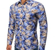 men’s shirt hawaiian long sleeve flower printed casual floral shirt for male fashion blouse men green yellow new