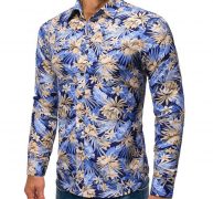men’s shirt hawaiian long sleeve flower printed casual floral shirt for male fashion blouse men green yellow new