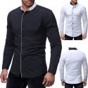 men’s shirt long sleeve stand collar contrast cardigan shirt casual patchwork youth fashion slim type