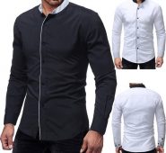 men’s shirt long sleeve stand collar contrast cardigan shirt casual patchwork youth fashion slim type