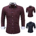 men’s shirt long sleeve turn down collar contrast plaid single-breasted cardigan shirt casual patchwork slim type