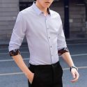 men’s shirt men’s fashion solid color slim shirt business dress lapel single breasted1