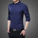 men’s shirt new men’s fashion solid color slim shirt business office formal wedding groomsmen’s1