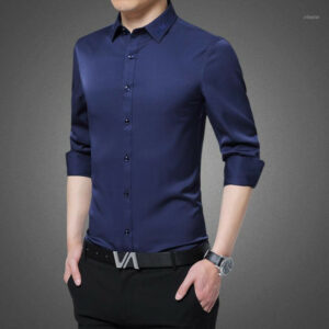 men's shirt new men's fashion solid color slim shirt business office formal wedding groomsmen's1