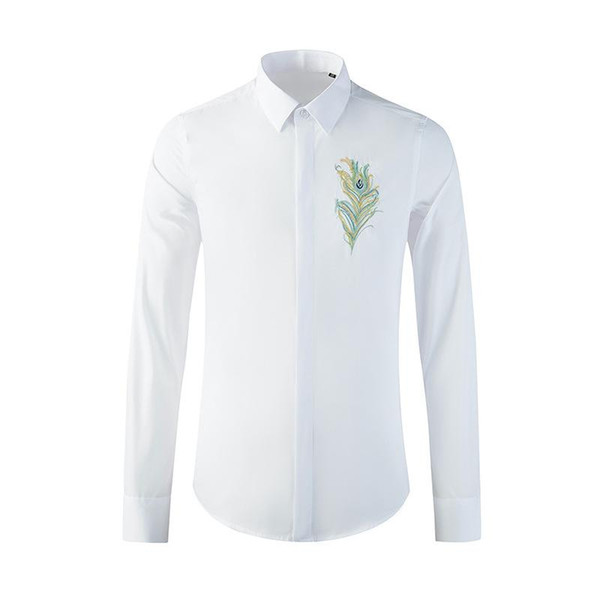 men's shirt new style shirt peacock feather seiko letter embroidery slim fashion men's long sleeve