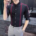 men’s shirt short-sleeved male korean trend summer striped five-point sleeve shirt fashion sleeve