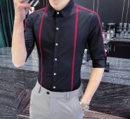 men’s shirt short-sleeved male korean trend summer striped five-point sleeve shirt fashion sleeve