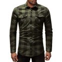 men’s shirt slim fit button plaid with pocket long sleeve blouse autumn winter button casual long sleeve blouse