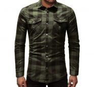 men’s shirt slim fit button plaid with pocket long sleeve blouse autumn winter button casual long sleeve blouse