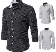 men’s shirt small dot fashion decoration leisure design cross-border men’s lapel long sleeve shirt