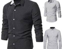 men’s shirt small dot fashion decoration leisure design cross-border men’s lapel long sleeve shirt
