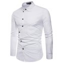 men’s shirt solid color turn down collar irregular placket cardigan shirt casual personalized tailoring slim