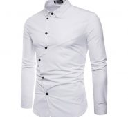 men’s shirt solid color turn down collar irregular placket cardigan shirt casual personalized tailoring slim