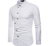 men’s shirt solid color turn down collar irregular placket cardigan shirt casual personalized tailoring slim