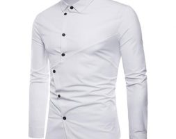 men’s shirt solid color turn down collar irregular placket cardigan shirt casual personalized tailoring slim