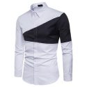 men’s shirt spring new men’s lapel long-sleeved shirt two-color triangle stitching fashion daily casual