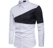 men’s shirt spring new men’s lapel long-sleeved shirt two-color triangle stitching fashion daily casual
