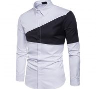 men’s shirt spring new men’s lapel long-sleeved shirt two-color triangle stitching fashion daily casual