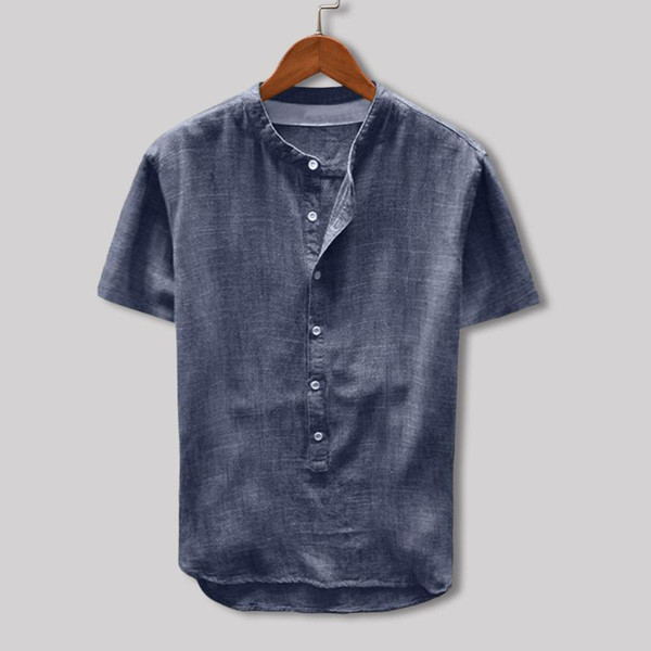 men's shirt summer button casual linen and cotton short sleeve pure color shirts men male clothing camisas masculina