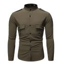 men’s shirts autumn winter pocket trun-down collar korean style button solid streetwear mens clothing camisas hombre