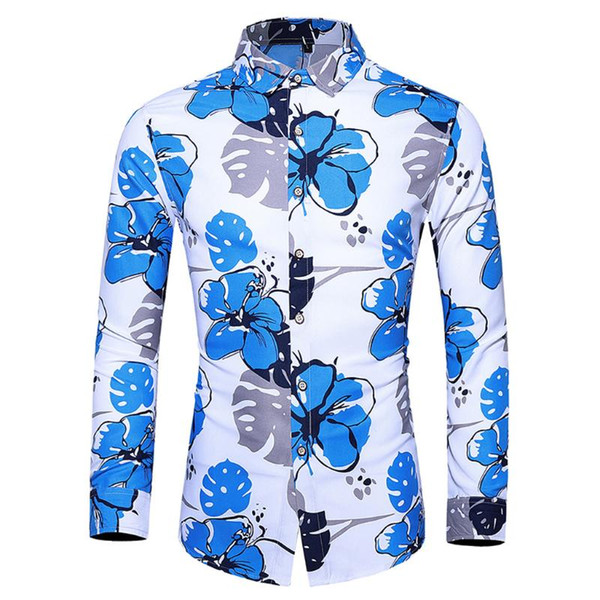 men's shirts camisa hawaiian style long-sleeved shirt men leisure printing turn-down collar blouse streetwear camisa masculina