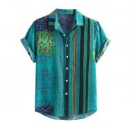 men’s shirts colorful stripe short sleeve loose buttons casual blouse hawaiian beach shirt mens holiday vacation clothing f3#1