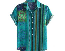 men’s shirts colorful stripe short sleeve loose buttons casual blouse hawaiian beach shirt mens holiday vacation clothing f3#1