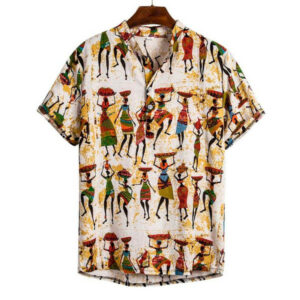 men's shirts ethnic short sleeve cotton linen printing hawaiian blouse hawaiian beach shirt mens holiday vacation clothing f3#1