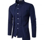 men’s shirts fake two piece smart shirts long sleeve business men clothing cotton blend slim camisas para hombre