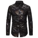 men’s shirts fashion bronzing printing long sleeve casual shirt male outdoor social slim fit blouse new arrival black