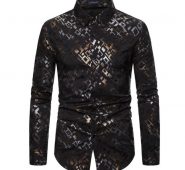 men’s shirts fashion bronzing printing long sleeve casual shirt male outdoor social slim fit blouse new arrival black