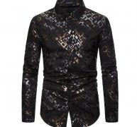men’s shirts fashion bronzing printing long sleeve casual shirt male outdoor social slim fit blouse new arrival black