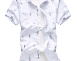 men’s shirts fashion print plus size blouse male dinner dress casual slim short sleeve shirt men stripe summer new